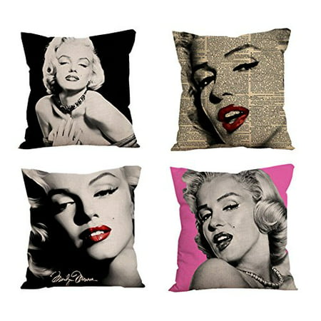 45x45cm Jameswish Gorgeous 3D Marilyn Monroe Throw Pillow Cover Cotton Linen 4-Pack Cushion Cover for Sofa Bed Chair 18x18inch 